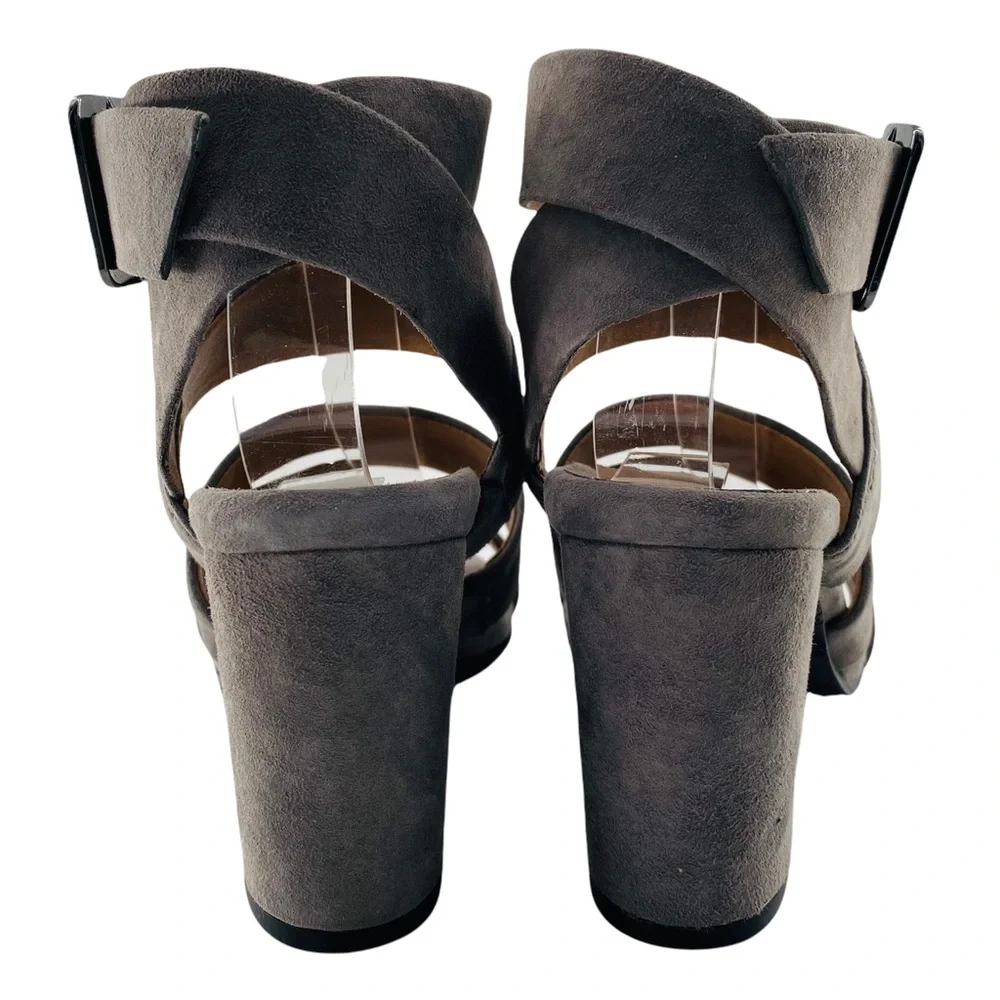 NEW Vionic Blaire Gray Suede Leather Peep Toe Block Heel Sandals - Picture 6 of 13